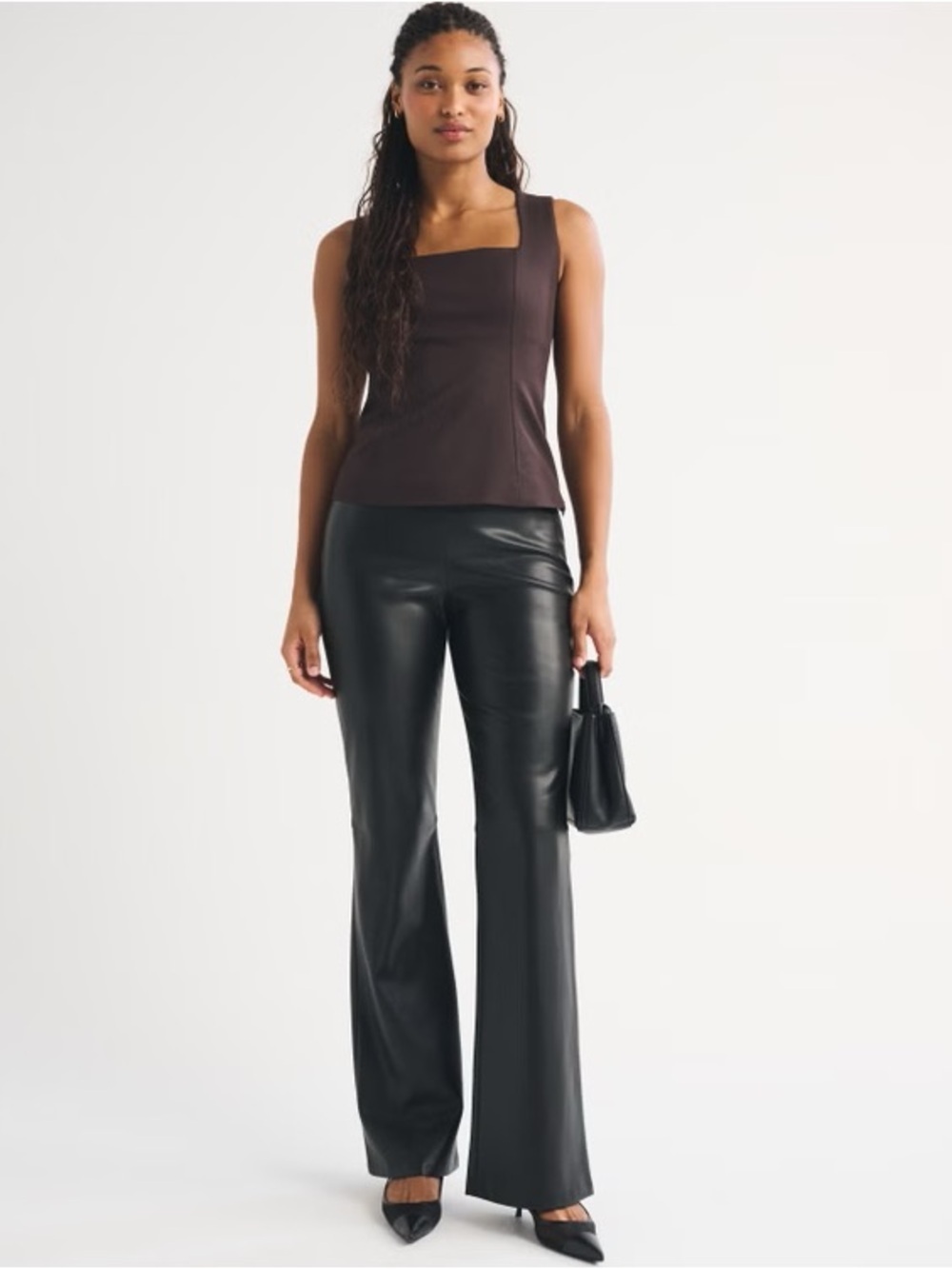 Abercrombie & Fitch Vegan Leather High Rise Boot Cut Slit Pants Size Small Short